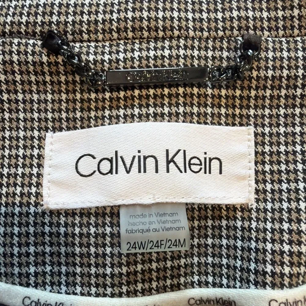 Calvin Klein Womens Brown Houndstooth Grid Plaid Blazer Jacket Single Button 24W - Picture 8 of 16